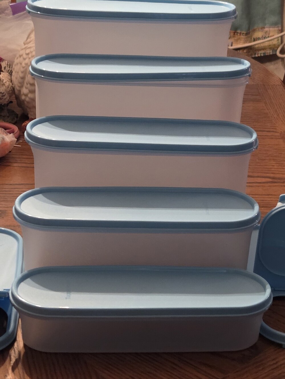 Tupperware MM Super Oval Set/5 NWT 2 Extra Pour All Seals Blue